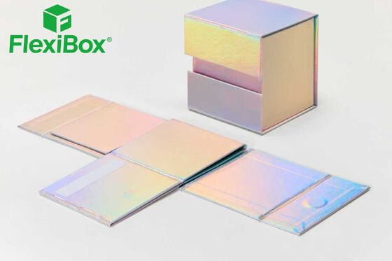 Glue-free Interlocking Foldable Cosmetic Packaging Box with Matte Gold & Holographic Finish for Flat-pack Shipping
