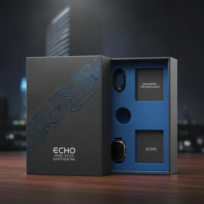 Verpakking voor slimme horloges met op maat gemaakte inzetstukken, premium visuele presentatie en communicatie van merkwaarde