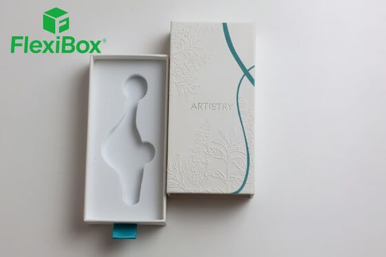 White Specialty Paper Drawer-Style Cosmetic Packaging Box with Custom Shaped Blister Insert