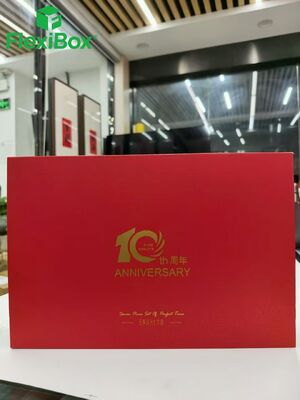 Custom Red and Gold Anniversary Gift Box with Black Flocked EVA Insert and Flip-Top Design