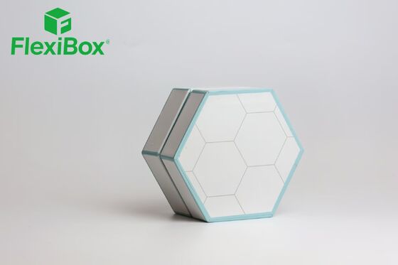 Hexagonale Geschenkbox und Klappfach mit hexagonal klappbarer Struktur, eingegrabenem Einleger für kreisförmige Gegenstände und benutzerdefiniertem Folie-Stempeln und Prägeln