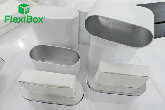 Witte Ovale Cadeaubox met Zilverkleurige Randen en Custom Logo voor Cosmetische Verpakking